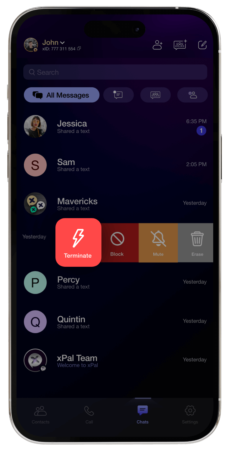 xPal Terminate button UI