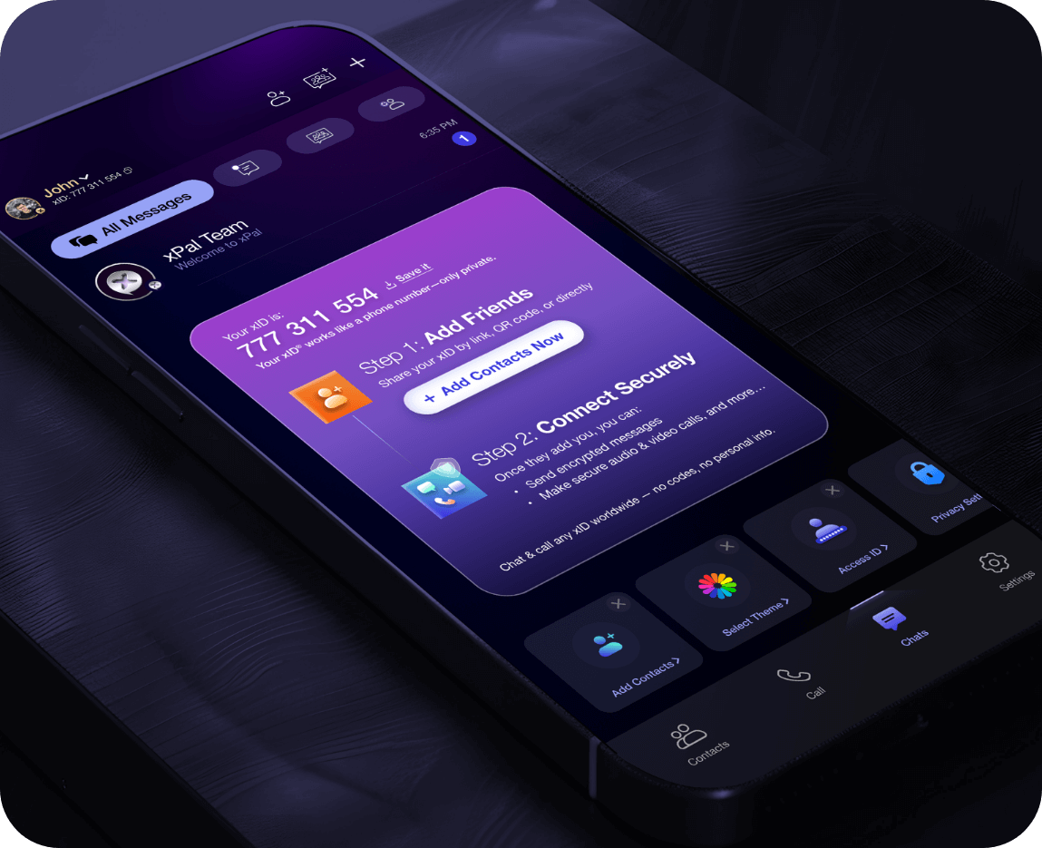 encrypted messaging app home screen