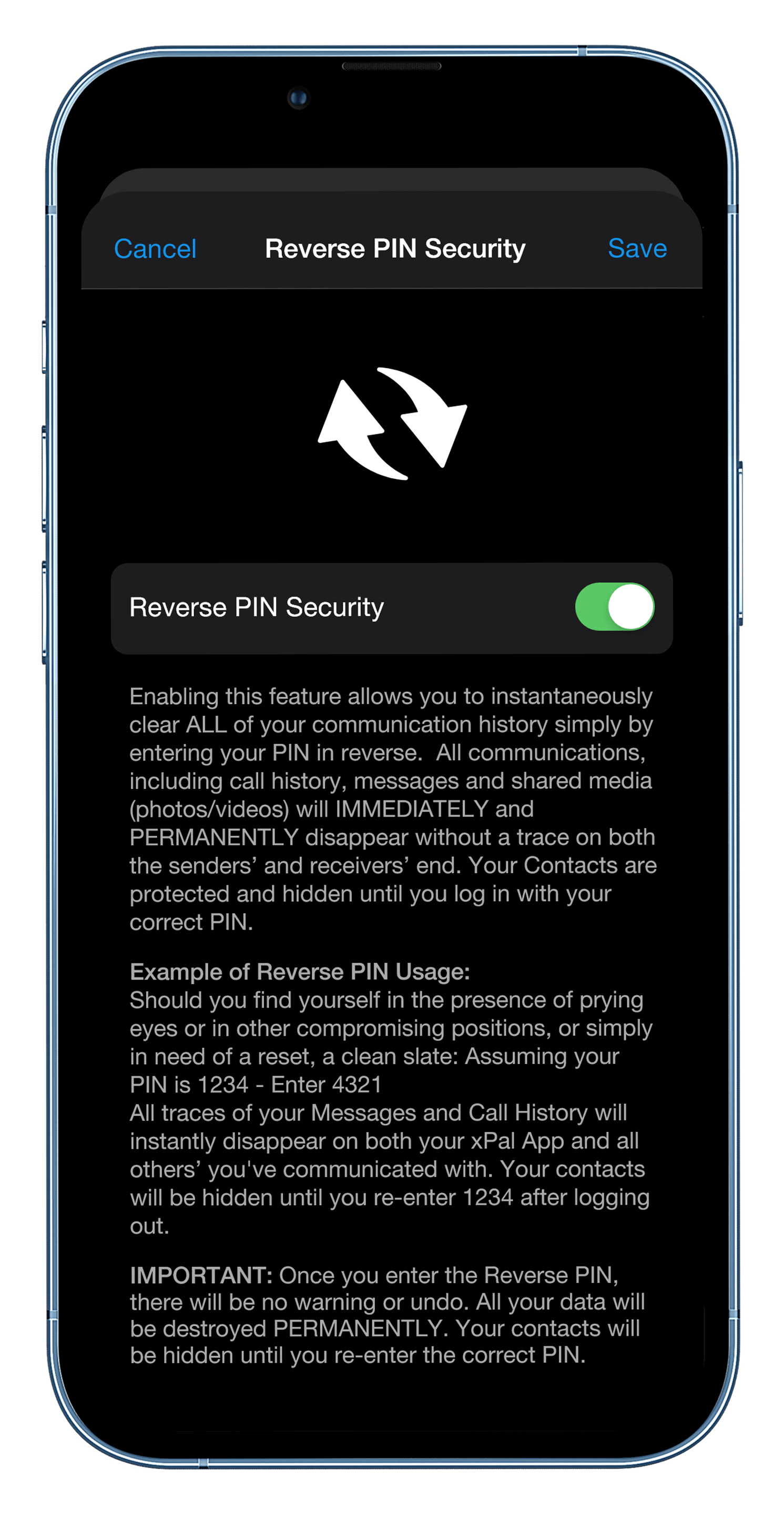 xPal secure messenger app home screen